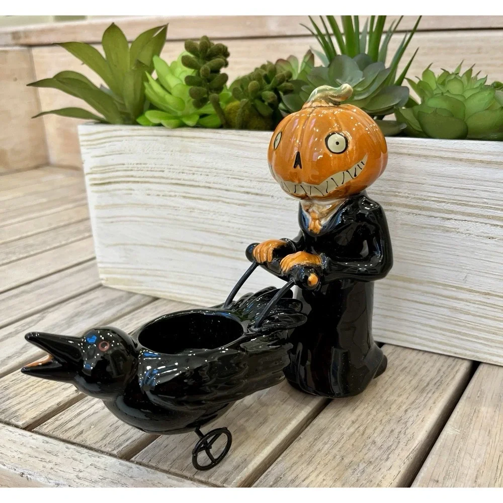 Yankee Candle PumpkinPeople Raven Carriage TeaLight Holder Halloween 2011 Rare